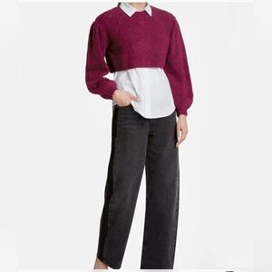 Cinq à Sept Landry Knit Layered Sweater Burgundy Size S